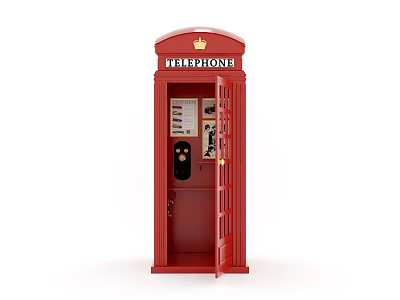 Red Telephone Booth With Crown Logo And TELEPHONE Sign Design 3d model