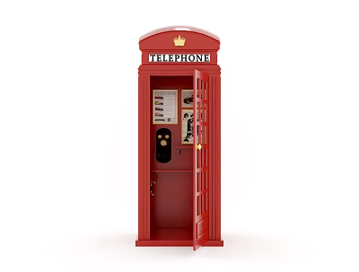 Red Telephone Booth With Crown Logo And TELEPHONE Sign Design 3d model