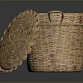 Handwoven Wicker Storage Basket With Lid And Handles For Home Use