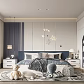 Cozy Kids Room Interior With Navy Blue Bed Star Moon Decor Stuffed Toys And Rug