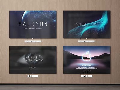 Four TVs Mounted on Wooden Wall with Various Screen Displays and Modern Look 3d model