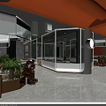 Modern SPA Sauna Interior With Orange Ceiling Glass Partitions Pool And Green Plants