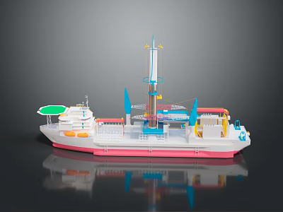 Colorful Model Water Vessel With White Pink Blue Design And Upper Deck Facilities 3d model