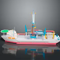 Colorful Model Water Vessel With White Pink Blue Design And Upper Deck Facilities