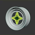 Automotive Car Wheel Part With Silver Outer Rim And Yellow Star Shaped Center