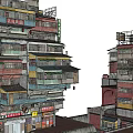Dense Multi layered Residential Building With Colorful Balconies And Ground Floor Shops