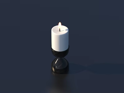 Lit White Candle On Black Holder For Elegant Home Decorative Use 3d model
