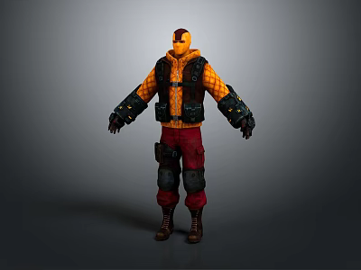 3D Game Character Model With Yellow Black Outfit Red Pants And Protective Armor Gear 3d model