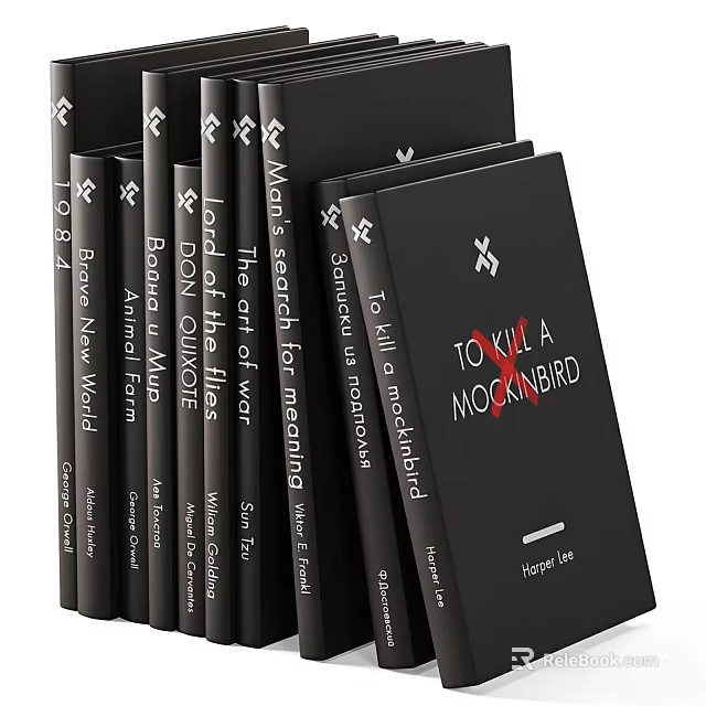 Black Cover Classic Books Displayed Together 3d model 