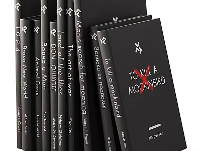 Black Cover Classic Books Displayed Together 3d model