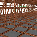 Steel Reinforcement Framework Structure Under Construction With Beams And Rebar 3d model