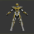 Golden And Black Armored Warrior Character In Sci Fi Standing Pose With Shiny Metallic Details