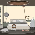 Kids Bedroom Interior With Cozy Bed Stuffed Toys Round Carpet Tree Shaped Decor