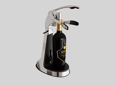 Modern Stainless Steel Wine Opener With Black Bottle Stand And Elegant Design 3d model