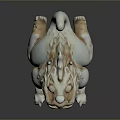 Traditional Jade Mythical Beast Carving With White And Brown Details In Crouching Posture