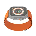 Modern Smartwatch With Orange Strap Square Dial And Multiple Digital Display Zones