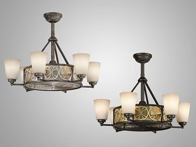 Vintage Style Chandeliers With White Glass Shades And Decorative Metal Frames 3d model