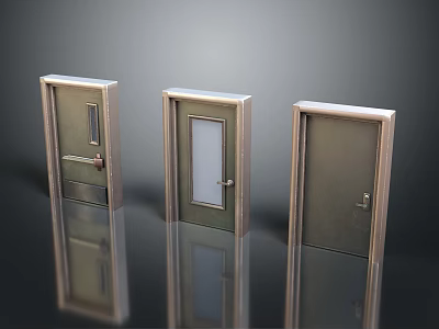 Three Different Designed Swing Doors With Glass Panels And Metal Frames 3d model