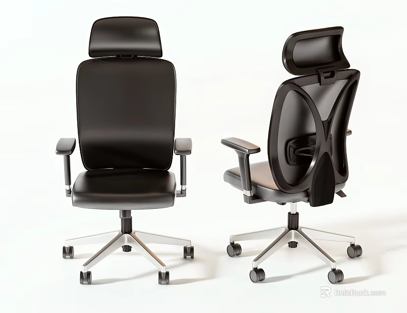Modern Black Office Chair Two Styles With Ergonomic Design Headrest Armrests Metal Base And Wheels 3d model 