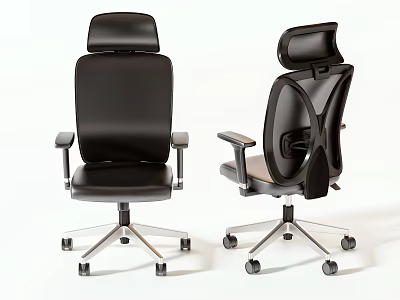 Modern Black Office Chair Two Styles With Ergonomic Design Headrest Armrests Metal Base And Wheels 3d model