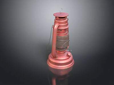 Vintage Copper Candle Lantern With Glass Shade And Metal Frame Design 3d model
