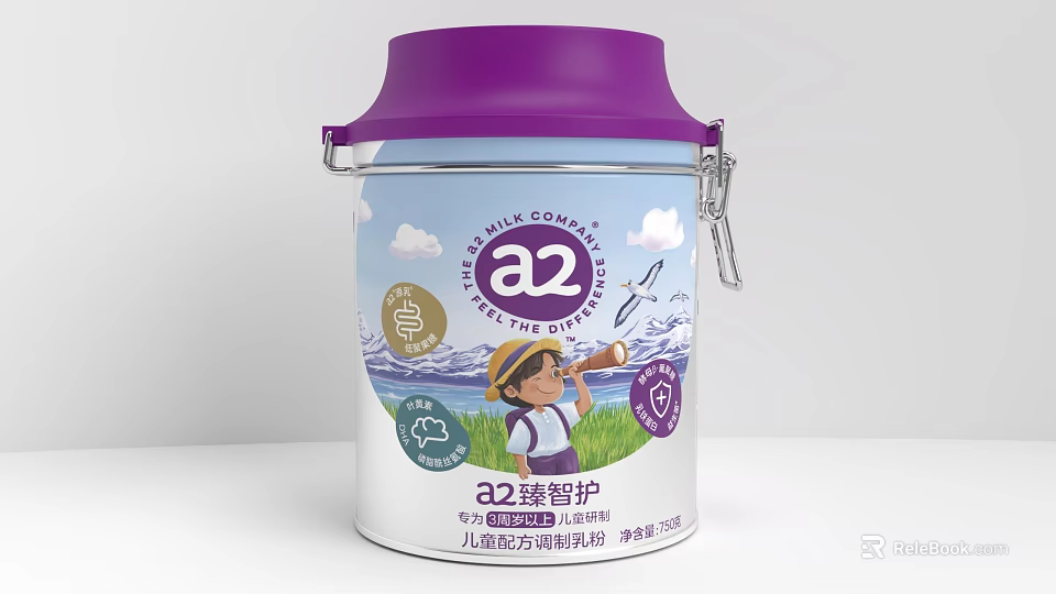 a2 Children's Formula Milk Powder Family Comfort Purple Lid Tin Can 800g 3d model 