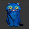 Blue Cartoon Tiger Plush Toy With Big Yellow Eyes And Striped Design