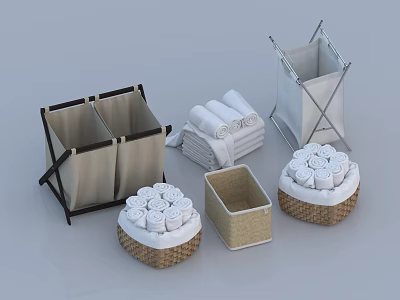 Woven Storage Baskets with Collapsible Designs for Home Towel Organization Essentials 3d model