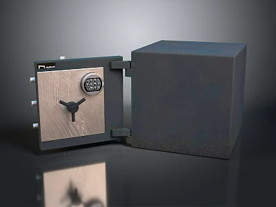 Open Dark Metal Safe With Digital Combination Lock Key Hole And Reflection On Smooth Tabletop 3d model