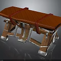 Red Leather Upholstered Wooden Bench With Metal Accents And Vintage Design