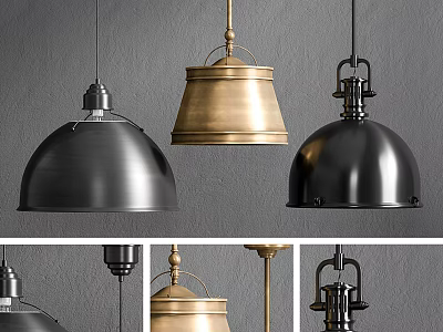 Modern Industrial Pendant Lights With Black And Gold Metal Dome Shades Design 3d model