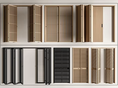 Folding Doors Various Designs Including Wooden And Black Styles For Home Interior 3d model