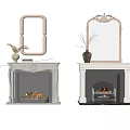 Decorative Fireplaces With Mirrors Vases Dried Branches Wood Logs And Burning Fire