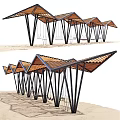Industrial Equipment Featuring Wooden Roof and Black Metal Frames with Hanging Swings Outdoor