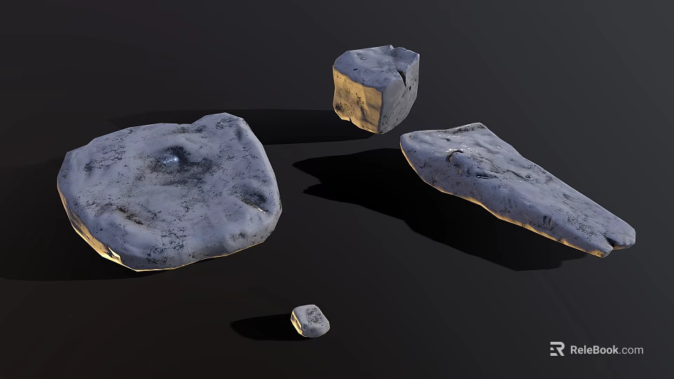 Natural Stone and Wood Decorative Pieces with Various Shapes and Surface Textures 3d model 