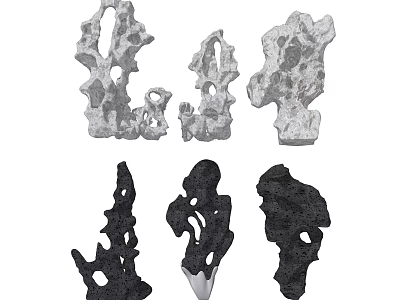 Natural Stone And Wood Decorative Elements With Various Shapes For Interior Design 3d model
