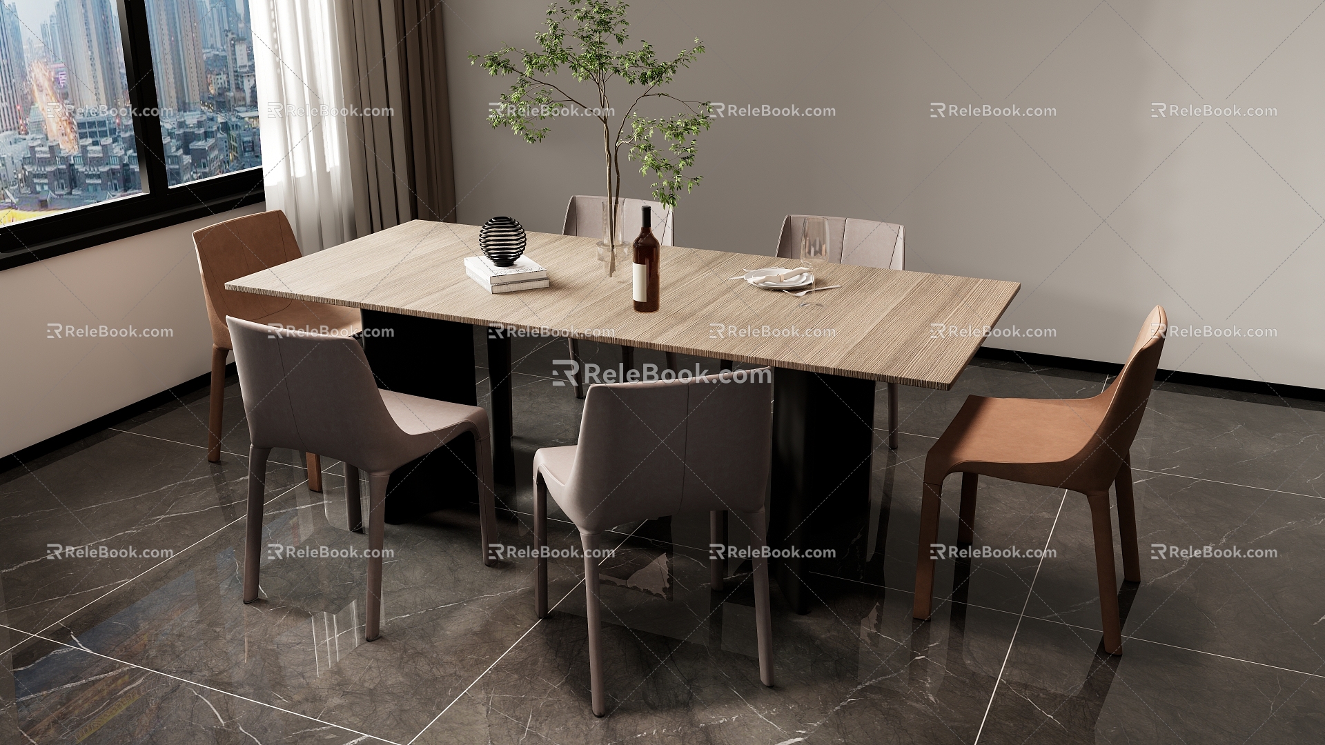 Modern Simple Dining Table and Chair Combination Jewelry Ornaments 3d model