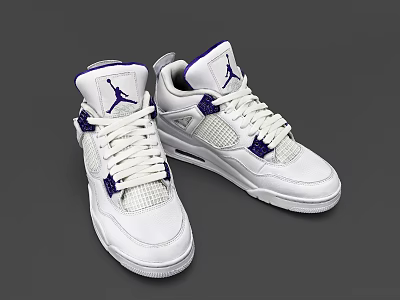 White and Purple Jordan Basketball Shoes Featuring Leather Upper Mesh Details and Classic Style 3d model