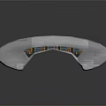 Modern Curved Bench With Transparent Structure And Illuminated Yellow Blue Strips
