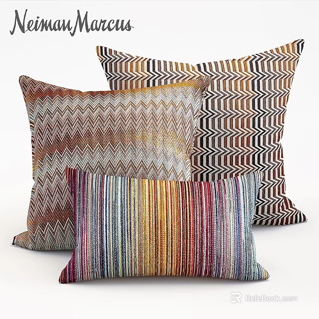 Colorful Decorative Pillows With Zigzag And Striped Patterns In Multicolored Textured Fabric 3d model 