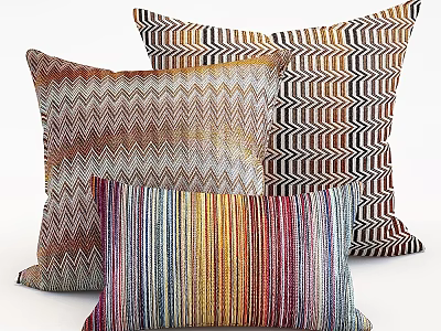 Colorful Decorative Pillows With Zigzag And Striped Patterns In Multicolored Textured Fabric 3d model