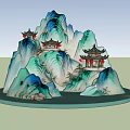 Scenic Chinese Traditional Landscape Rockery Photo Check-in Spot With Pavilions And Red Lanterns