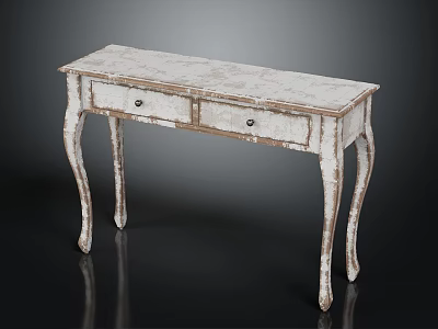 Vintage White Distressed Console Table With Two Drawers And Curved Legs 3d model