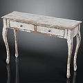 Vintage White Distressed Console Table With Two Drawers And Curved Legs 3d model
