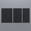 Three Gray Modern Security Doors With Vertical Stripes And Secure Locks 3d model