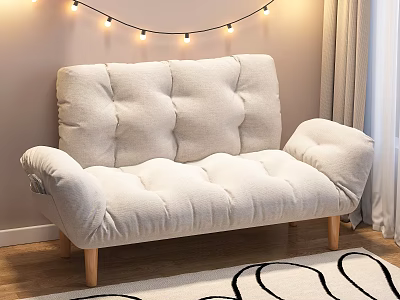Cozy Light Beige Two Seater Sofa With Plush Tufted Design Wooden Legs In Living Room 3d model