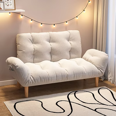 Cozy Light Beige Two Seater Sofa With Plush Tufted Design Wooden Legs In Living Room 3d model