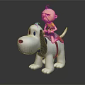 Cartoon Game Movie Characters Boy Riding White Dog With Black Ears Frowning Yellow Shirt