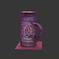 Handcrafted Carved Ceramic Mug With Blue Brown Glaze And Sculpted Patterns On Wooden Base