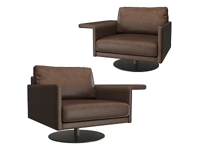 Modern Brown Leather Accent Chair With Swivel Base And Comfortable Armrests For Contemporary Living Room 3d model